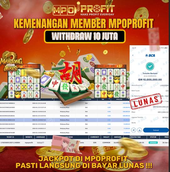 MPOPROFIT JACKPOT SLOT PGSOFT! KEMENANGAN MURNI DI (MAHJONG WAYS TOTAL 10.000.000,- LUNAS)